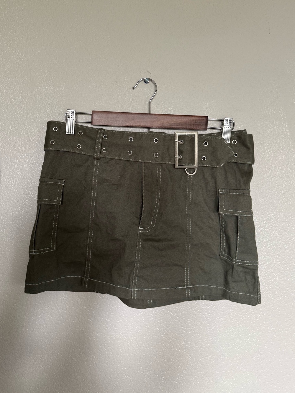 ✨Y2K Cargo Mini 97% COTTON Green Cargo Mini Skirt with Grommet Belt